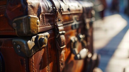 Suitcase placed on a sidewalk, ready for travel. Perfect for travel blogs or articles about packing tips