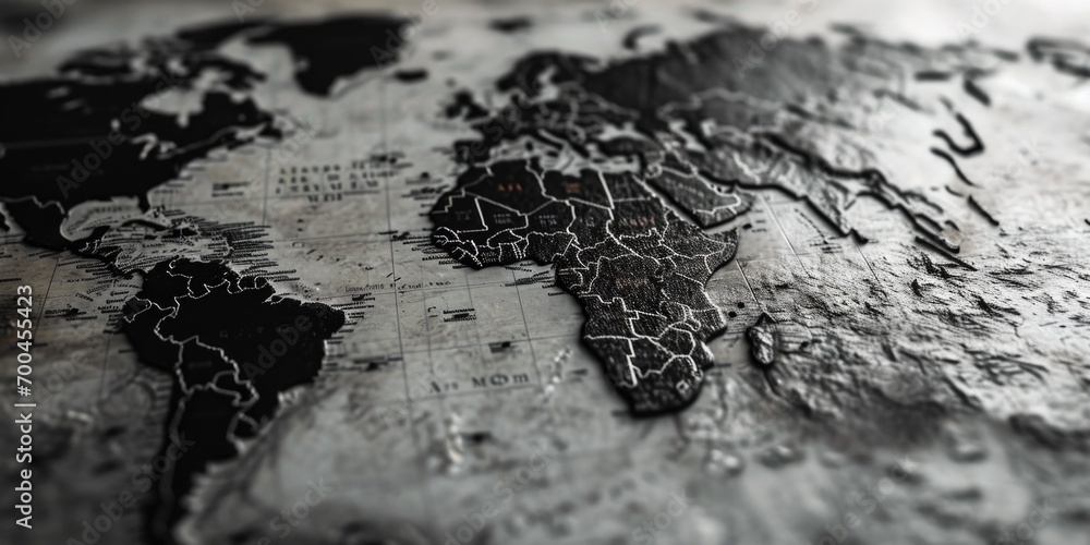 Poster a close-up view of a detailed world map. perfect for educational materials or travel-related project
