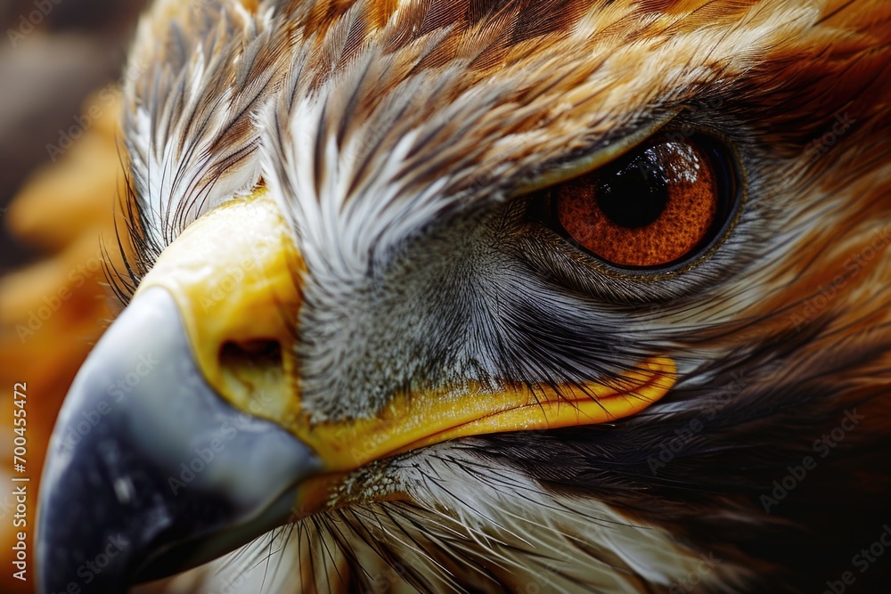 Poster a detailed close-up image of a bird of prey. this picture can be used for educational purposes or to