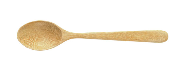 Wooden spoon equipment for making drinks or scooping raw ingredients, top view isolated on...