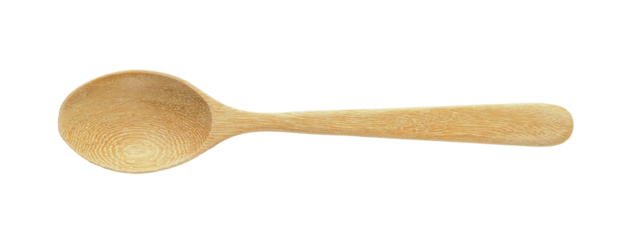 Wooden spoon equipment for making drinks or scooping raw ingredients, top view isolated on transparent background.