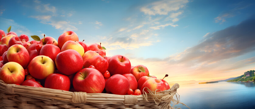 apple in the basket, natural color style, picture for advertisting.