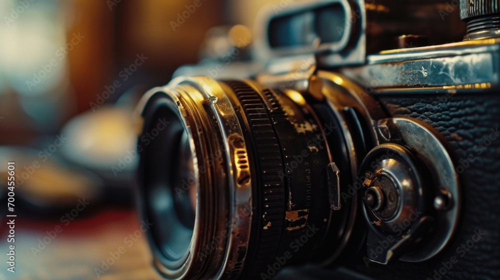 Aufkleber a detailed view of a camera placed on a table. perfect for photography enthusiasts or anyone interes
