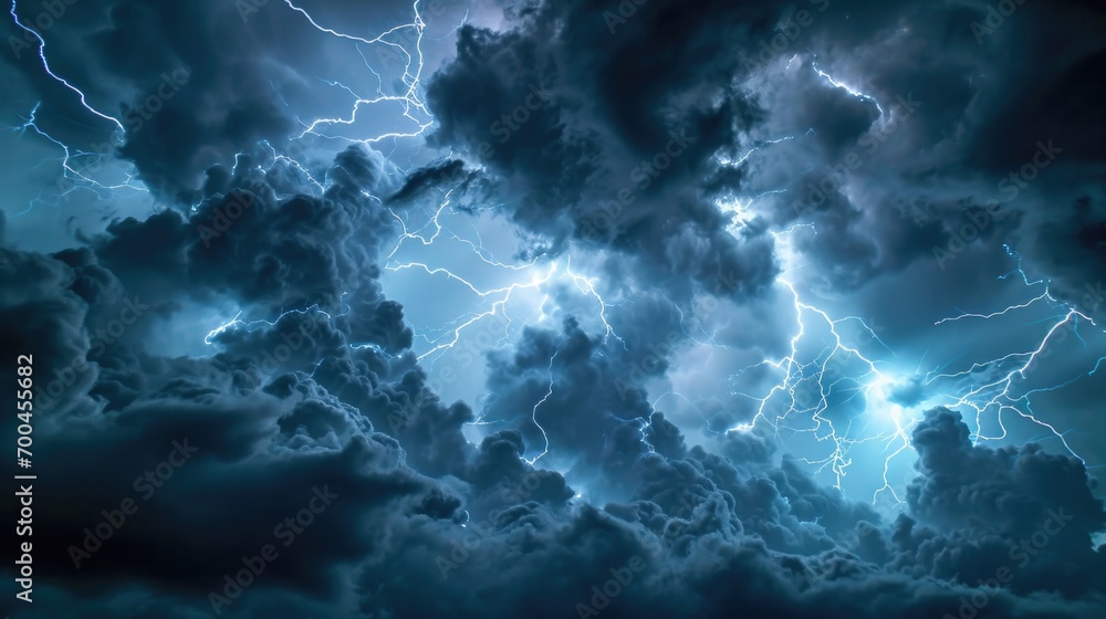 Poster A powerful lightning storm captured in the sky. Perfect for adding a dramatic element to your projects