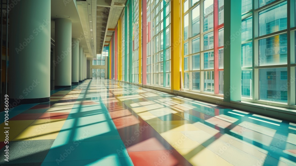 Aufkleber A vibrant hallway with a spacious window, perfect for adding a pop of color and natural light to any space