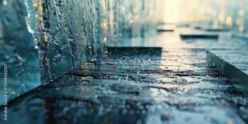 Poster A close-up view of a water fountain on a rainy day. Perfect for adding a touch of tranquility and nature to any design project