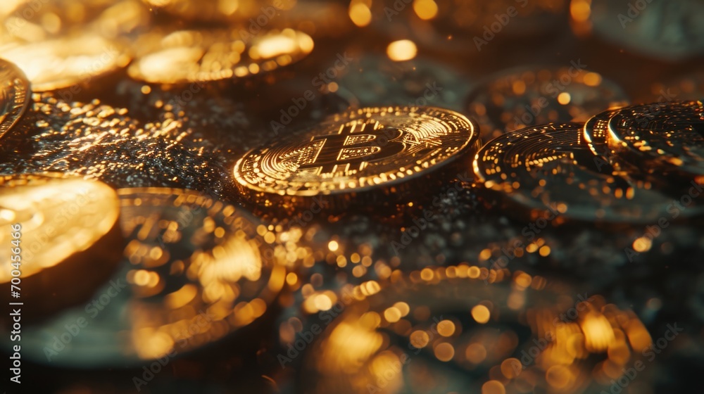 Poster a close-up view of a bunch of coins. this image can be used to represent wealth, finance, savings, i
