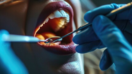 A close-up image capturing a person undergoing a dental procedure. This image can be used to illustrate dental treatments and procedures in healthcare publications and websites