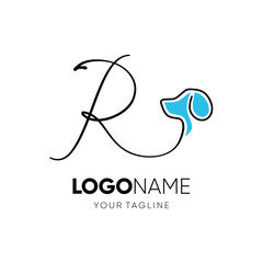 Letter Script R Dog Logo Design Vector Icon Graphic Emblem Illustration 