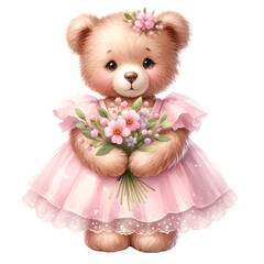 Cute teddy bear  in a pink dress