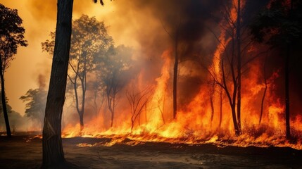 Witness the raw power of a wildfire as it engulfs the landscape, leaving behind a scene of destruction and loss.