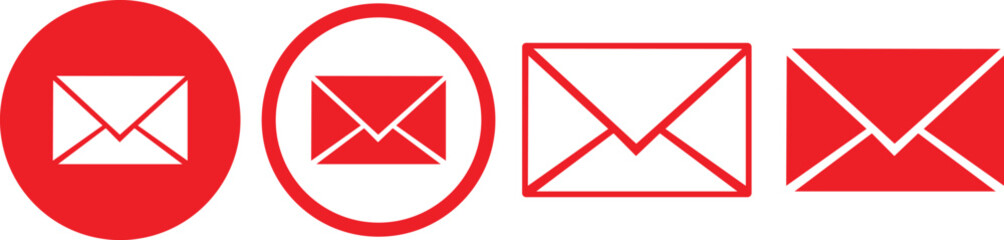 Red color Mail icon set. email icon vector. E-mail icon. Envelope illustration