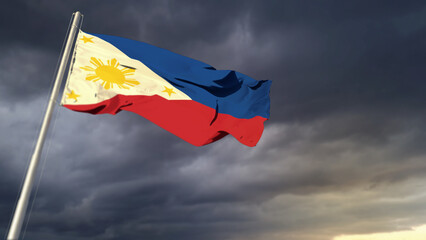 cute Philippines flag on massive dark clouds backdrop - abstract 3D illustration