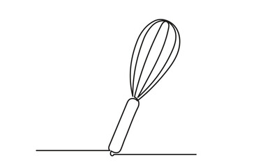 Continuous line drawing of a manual mixer.kitchen elements, kitchen equipment, and cooking tool illustration.Cutlery, teapot with cup, cooking utensil, and kitchen tools vector illustration.
