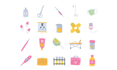 medical supplies doodle style illustration