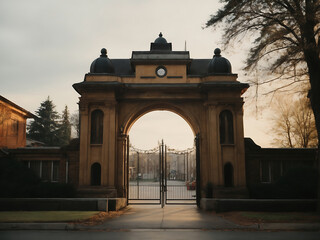 Obraz premium School front gate. and quiet streets, ai generations