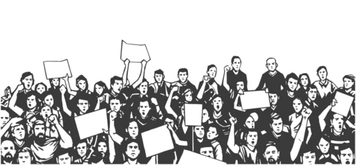 Fotobehang Black and white illustration of demonstrating crowd © rob z