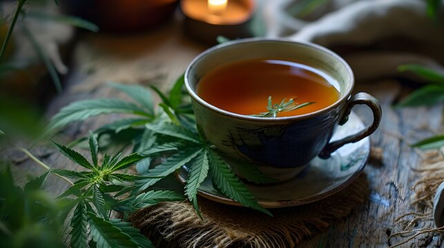 Wohlf&uuml;hlmoment: Hei&szlig;er Cannabis-Tee in stilvoller Tasse