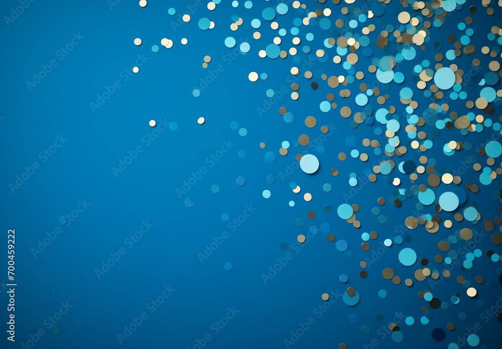 Wall mural holiday decor. vibrant gold confetti on blue background. festive design with copy space for your tex - Wall murals