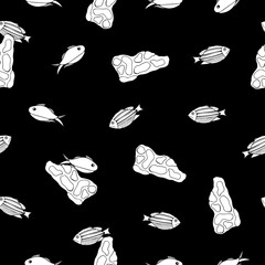 Hand Drawn Black and White Fish Background.