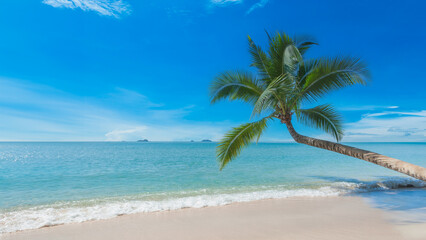 Beautiful tropical beach and sea landscape with coconut palm tree - Holiday Vacation concept