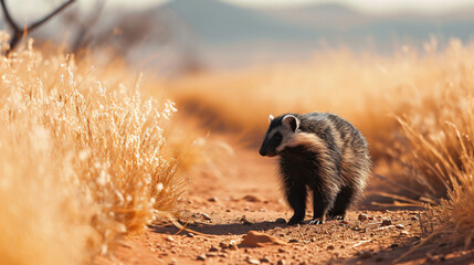 Kalahari s Ratel or Honey Badger copy space image - obrazy, fototapety, plakaty