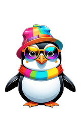Obraz premium Cute penguin wearing winter hat and scarf illustration on transparent background 