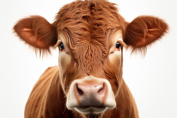 Gelbvieh cattle close-up portrait on a white background.