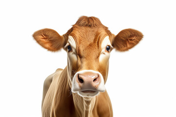 Gelbvieh cattle close-up portrait on a white background.