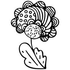 Flower Icon. Hand Drawn Simple Black Outline Floral Illustration. Clip Art in Doodle Style Isolated on White Background.