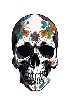 Skull with colorful paint on a transparent background 
