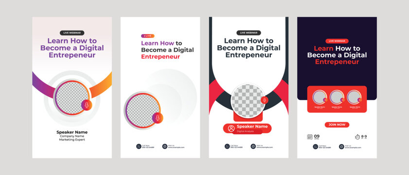 business conference live webinar social media instagram stories template. 