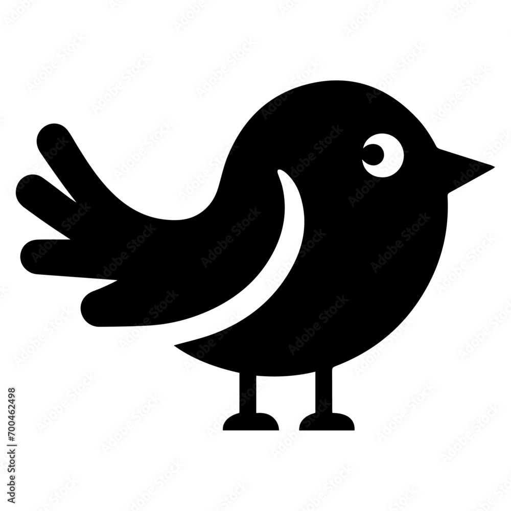 Wall mural minimal funny bird character vector silhouette, black color silhouette