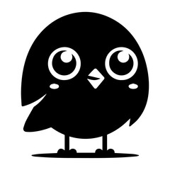 minimal funny bird character vector silhouette, black color silhouette
