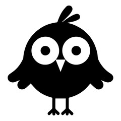 minimal funny bird character vector silhouette, black color silhouette