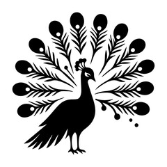 minimal peacock bird vector silhouette, black color silhouette, white background
