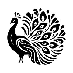 minimal peacock bird vector silhouette, black color silhouette, white background