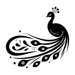 minimal peacock bird vector silhouette, black color silhouette, white background