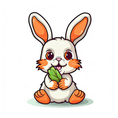 Obraz premium Sweet Bunny with Carrot: Cartoon on a White Canvas