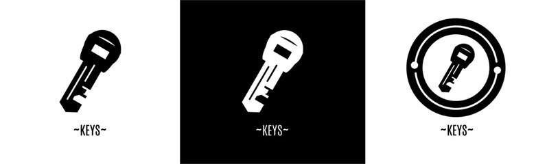 Keys logo set. Collection of black and white logos. Stock vector.