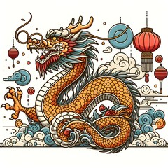 Chinese Dragon Detailed Illustration
