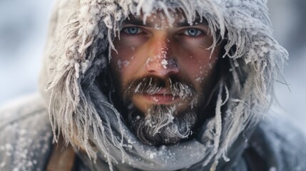 Frozen man in winter clothes 