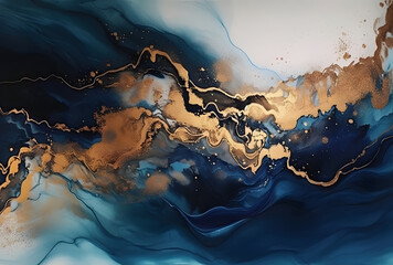 Dark Abstract Modern Marble Liquid Acrylic Texture with Trend Color and Golden Dust