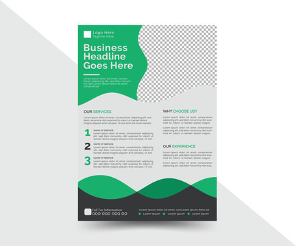 Modern green and black simple corporate business flyer layout templet in vector illustration A4 size with natural elements and space for photo background... 
