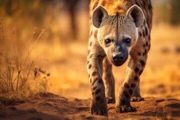 Spotted hyena standing on the ground.