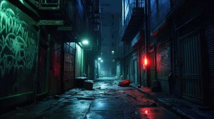 Fotobehang Gloomy alley with lighting © Fly Frames