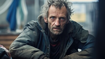 Fototapeta premium Homeless man asking for help in public