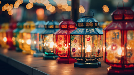 A series of lanterns in various shapes and sizes, unity, diversity, Ultra Realistic, National...