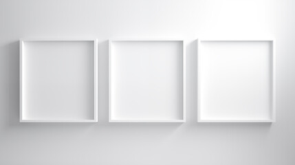 Gallery of Light: Three White Frames mockup on a Soft Gray Background
