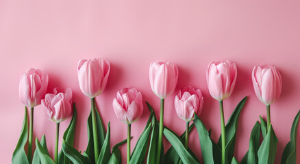 Fototapeta premium pink tulips in a pink background, in the style of simple and elegant style, floral,Generative AI